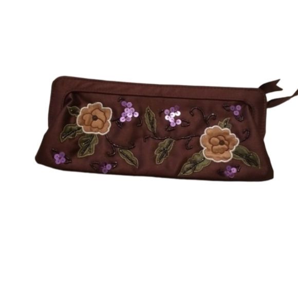 Vintage Brown Satin Clutch Bag - Picture 1 of 9